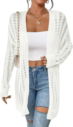 Womens Open Front Lightweight Cardigan Sweaters Crochet Long Sleeve Cardigans Summer Boho Beach Swimsuit Cover Up