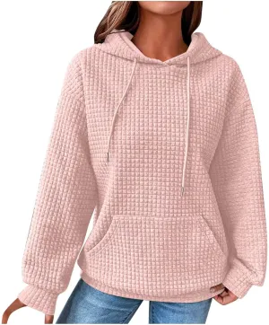 Womens Oversized Hooded Sweatshirts Lightweight Quilted Pullover Hoodies Long Sleeve Dressy Casual Top Fall Outfits