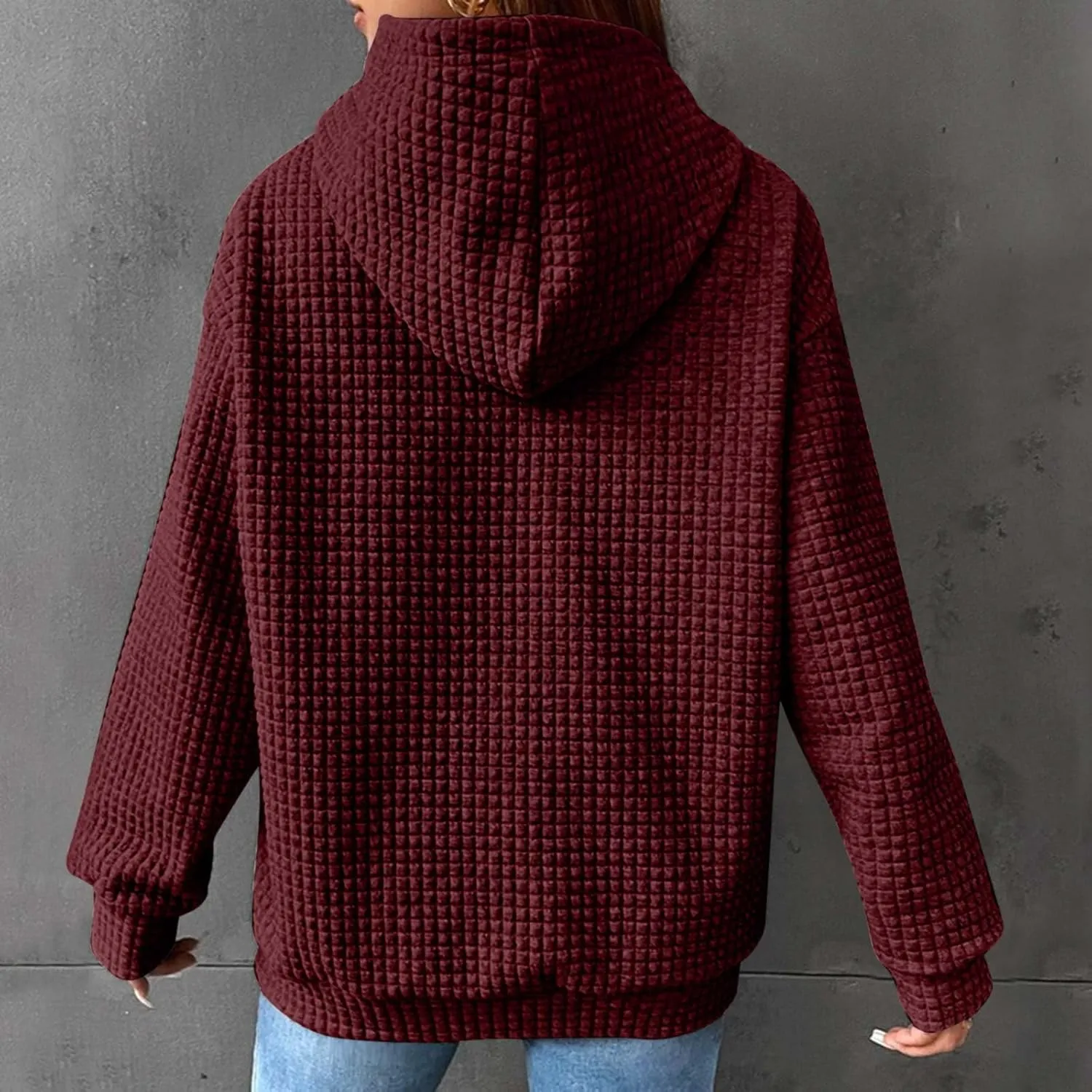 Womens Oversized Hooded Sweatshirts Lightweight Quilted Pullover Hoodies Long Sleeve Dressy Casual Top Fall Outfits