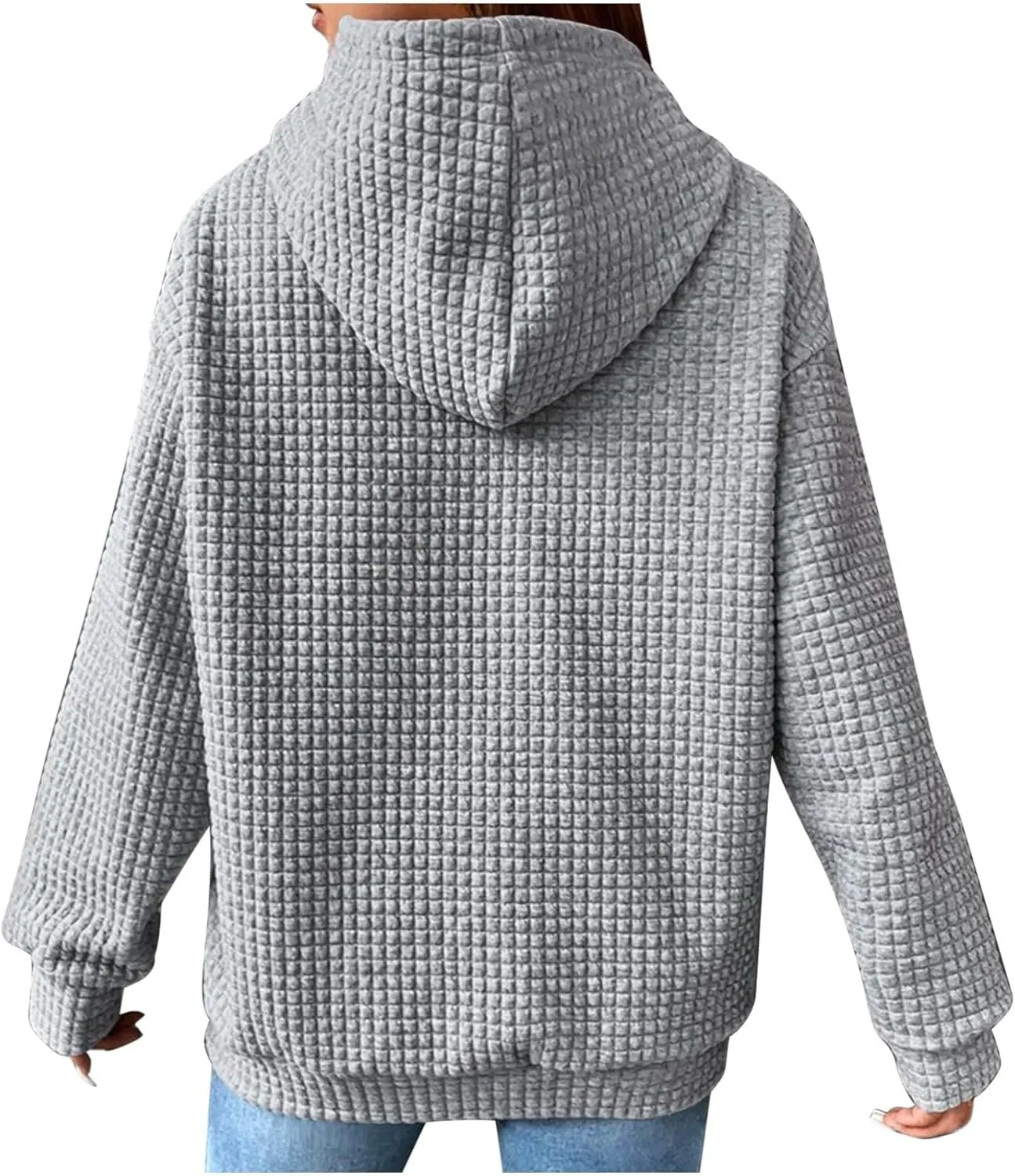 Womens Oversized Hooded Sweatshirts Lightweight Quilted Pullover Hoodies Long Sleeve Dressy Casual Top Fall Outfits