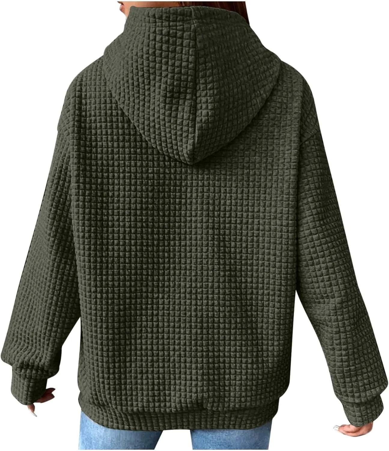 Womens Oversized Hooded Sweatshirts Lightweight Quilted Pullover Hoodies Long Sleeve Dressy Casual Top Fall Outfits