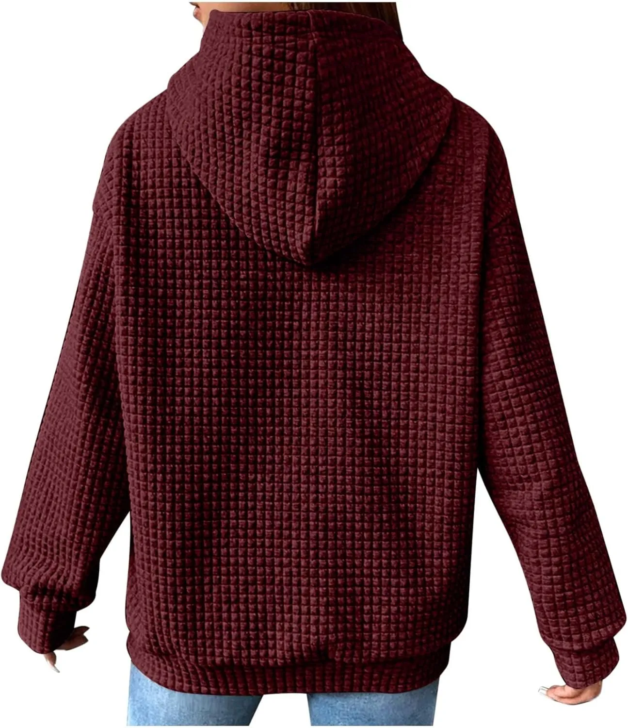 Womens Oversized Hooded Sweatshirts Lightweight Quilted Pullover Hoodies Long Sleeve Dressy Casual Top Fall Outfits