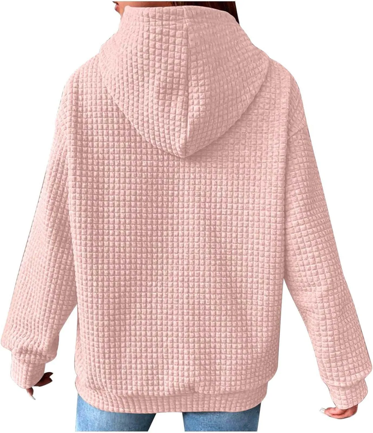 Womens Oversized Hooded Sweatshirts Lightweight Quilted Pullover Hoodies Long Sleeve Dressy Casual Top Fall Outfits