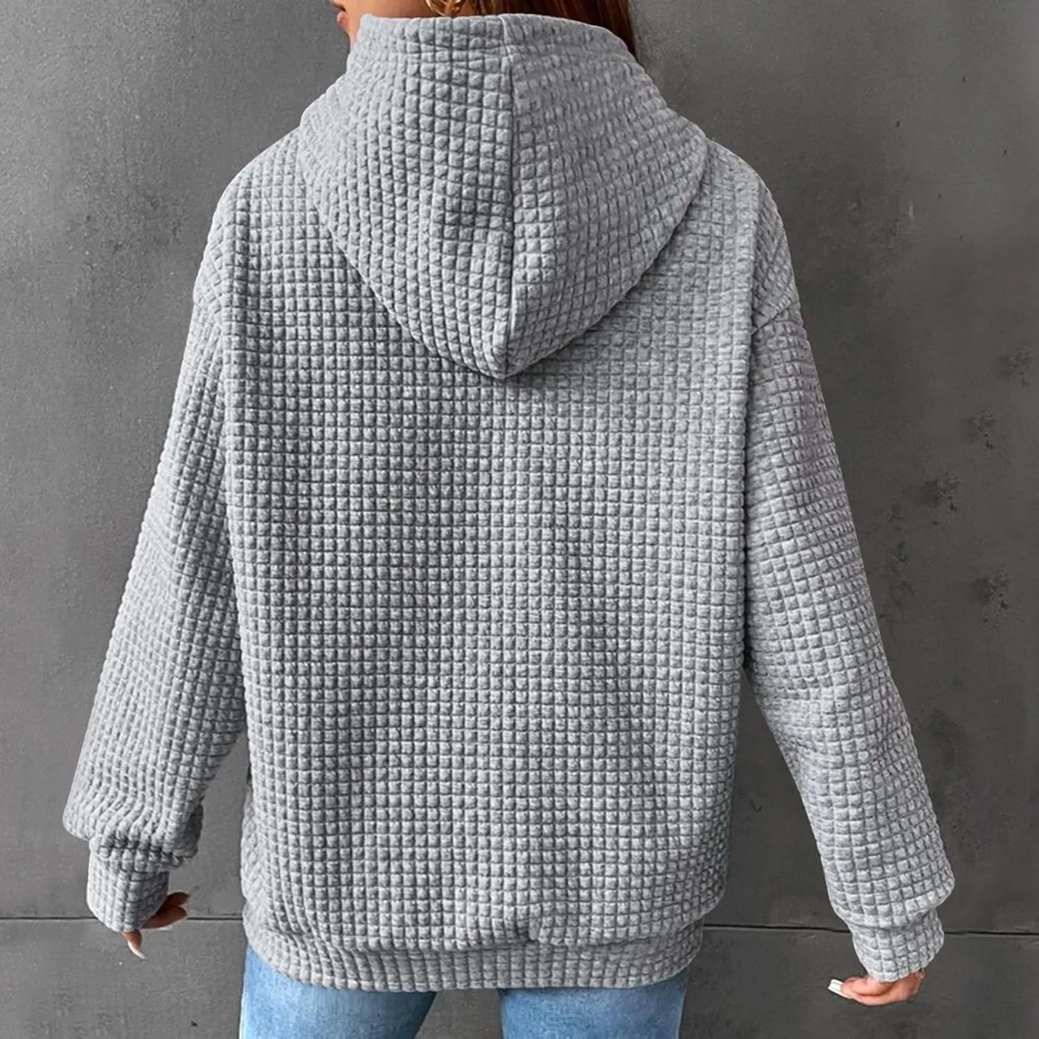 Womens Oversized Hooded Sweatshirts Lightweight Quilted Pullover Hoodies Long Sleeve Dressy Casual Top Fall Outfits