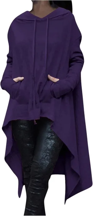 Womens Oversized Hoodies Cloak 2024 Gothic Vintage Asymmetrical Long Pullover Fall Loose Thin Long Sleeve Plain Top