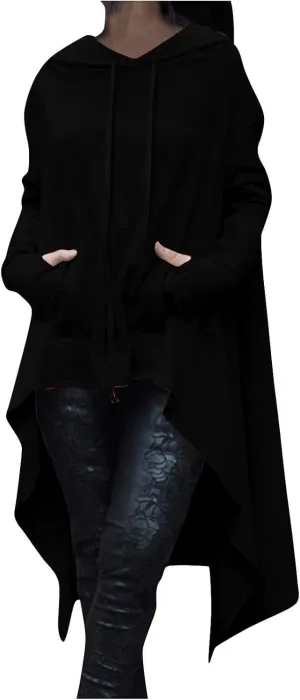 Womens Oversized Hoodies Cloak 2024 Gothic Vintage Asymmetrical Long Pullover Fall Loose Thin Long Sleeve Plain Top