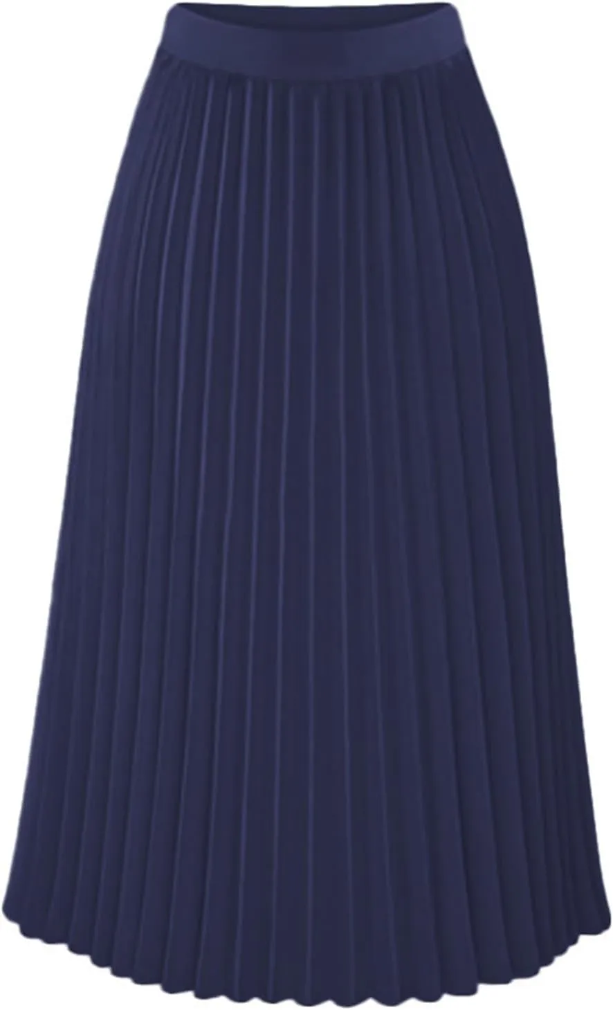 Womens Pleated Midi Skirt High Waist Swing Boho Pleated Skirt Casual Chiffon Elastic A-line Long Skirts