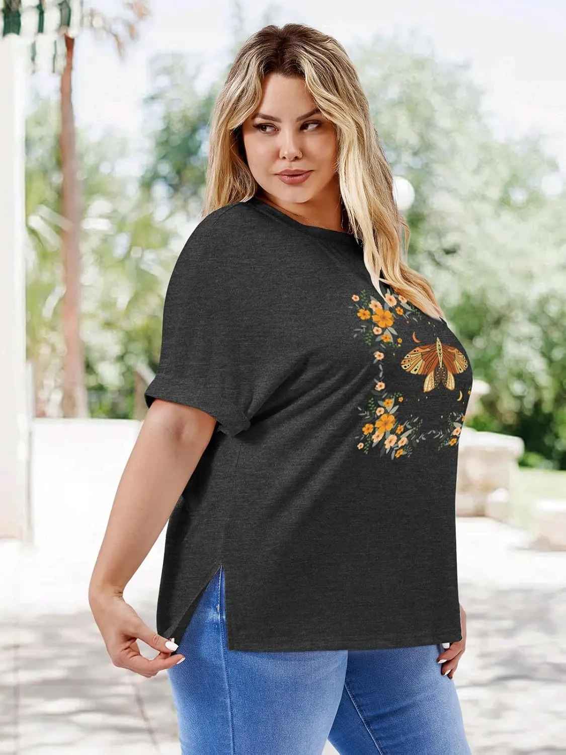 Womens Plus Size Summer Tops Oversized Half Sleeve Crew Neck T Shirts Loose Fit Tee Top Flowy Casual Blouses XL-5XL