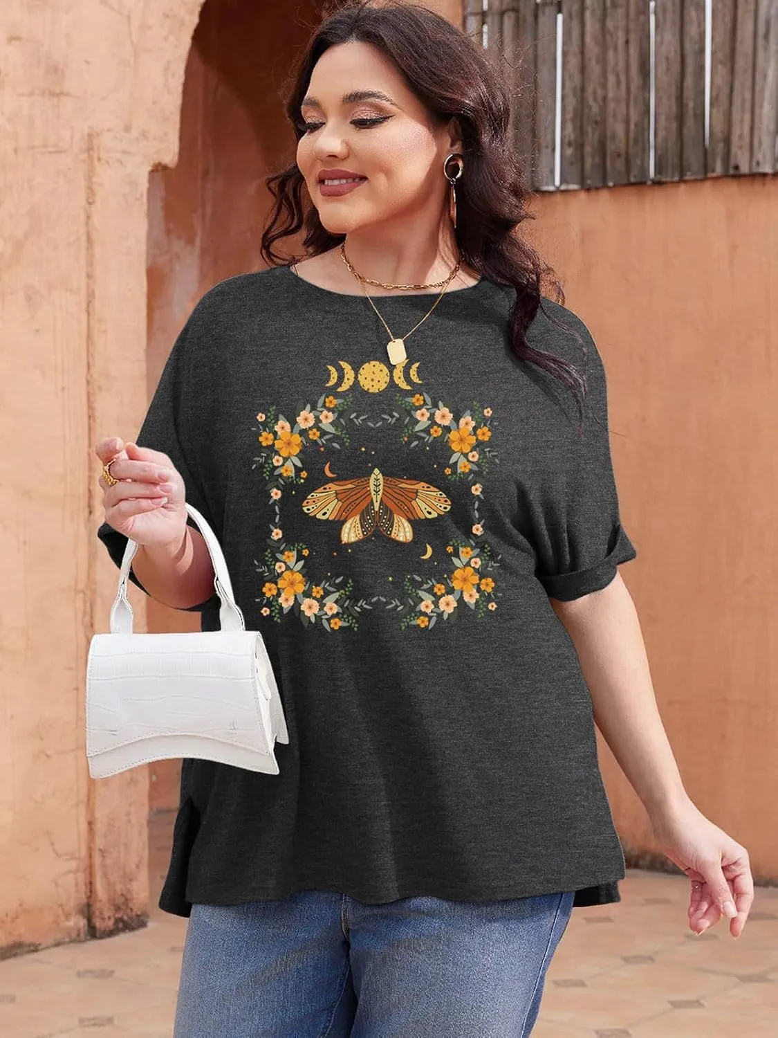 Womens Plus Size Summer Tops Oversized Half Sleeve Crew Neck T Shirts Loose Fit Tee Top Flowy Casual Blouses XL-5XL