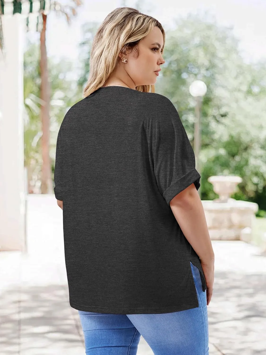 Womens Plus Size Summer Tops Oversized Half Sleeve Crew Neck T Shirts Loose Fit Tee Top Flowy Casual Blouses XL-5XL