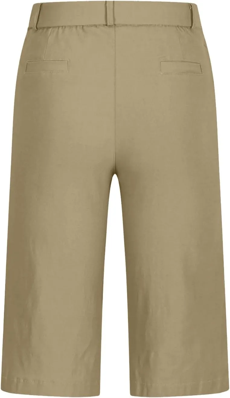 Women's Pull On Bermuda Shorts for Women 2025 Trendy Stretch Twill Short Dressy Casual High Waisted Summer Slacks