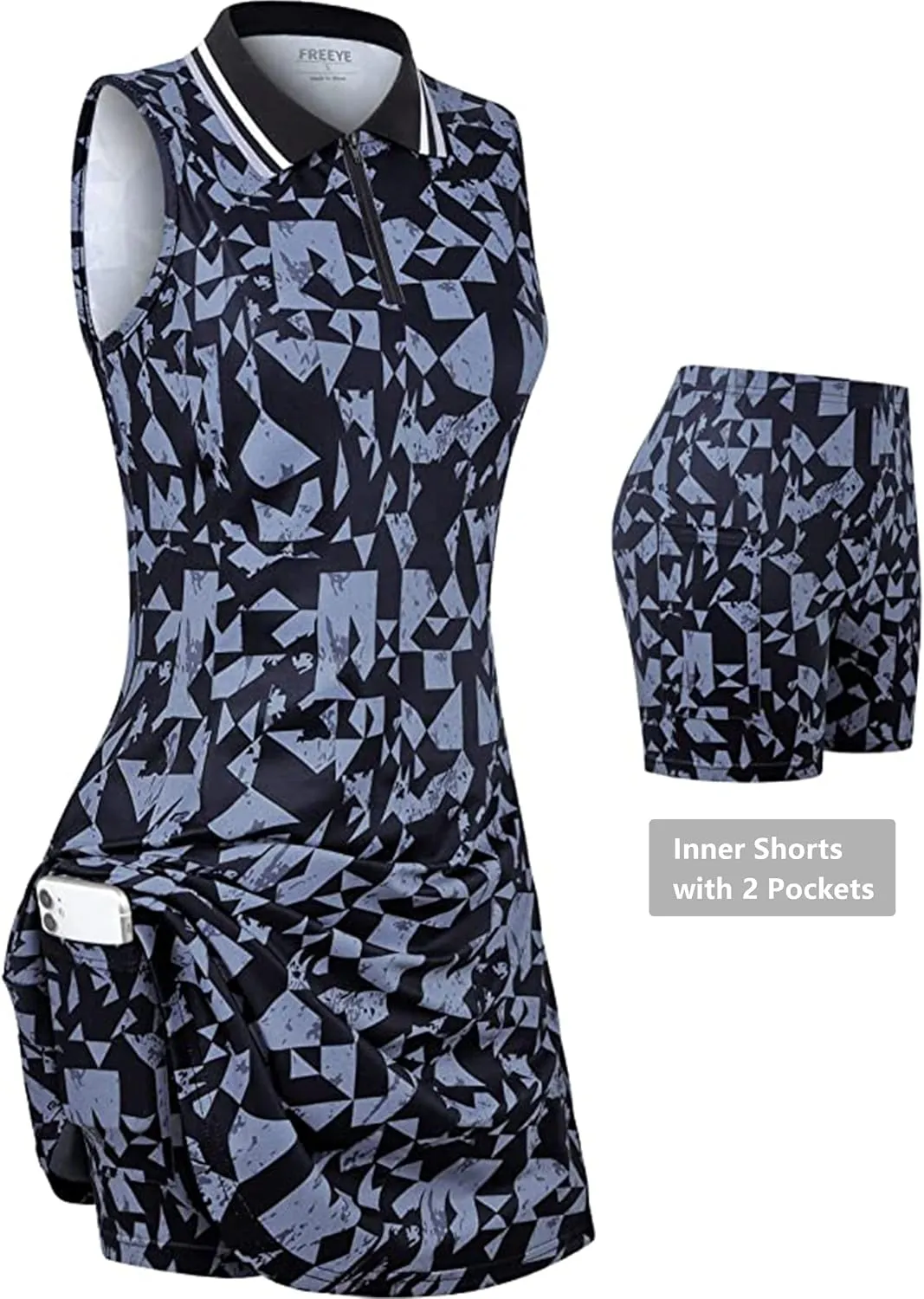 Womens Sleeveless Golf Tennis Dresses with Inner ShortsPockets for Workout Exercise