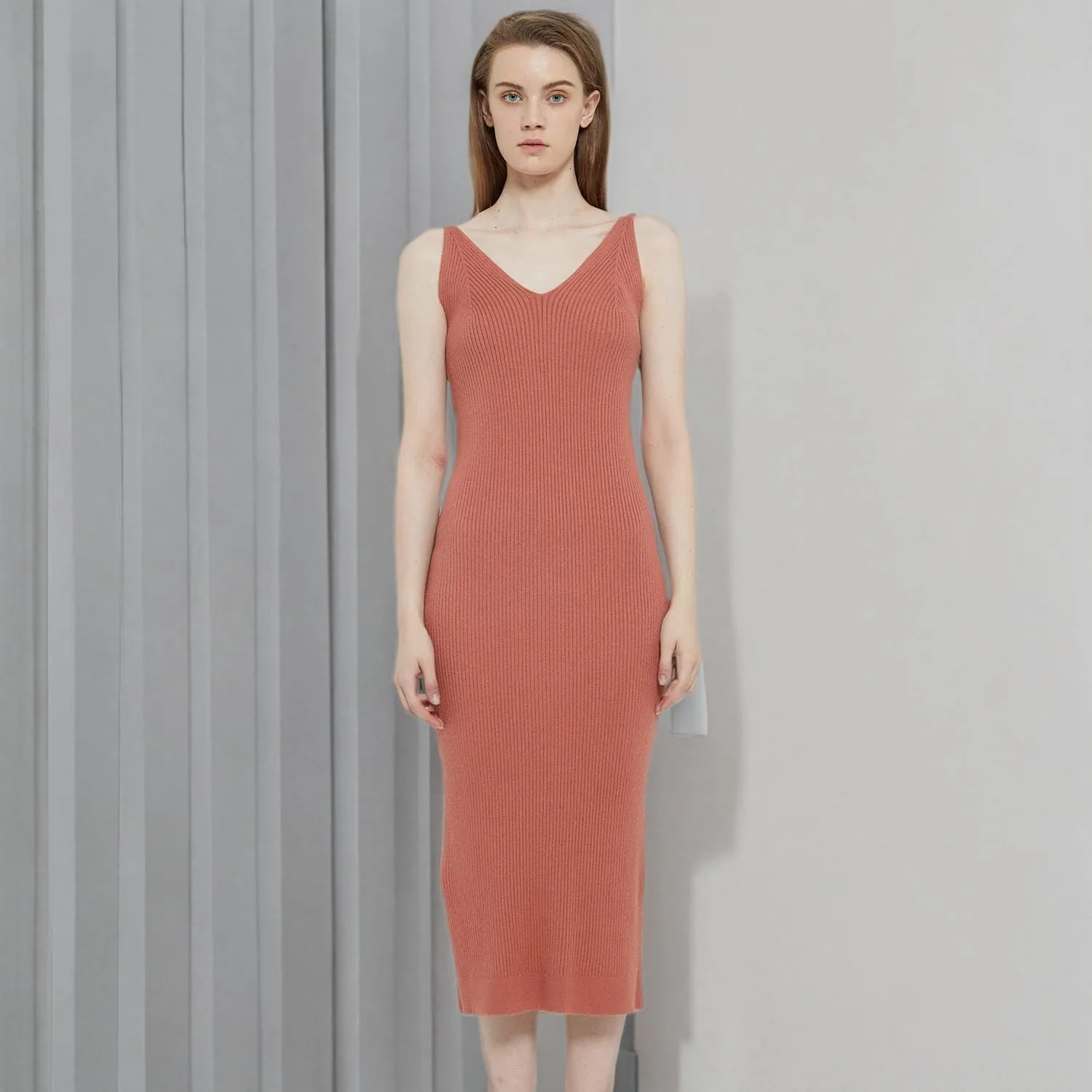 Women's Sleeveless Sweater Dress Knit Slim V Neck Bodycon Midi Stretchable Elasticity Slim Fits