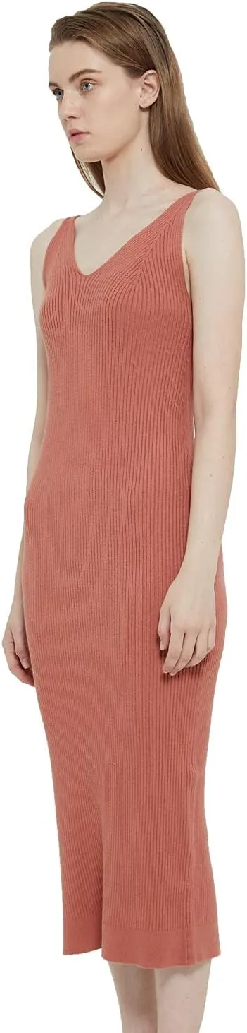 Women's Sleeveless Sweater Dress Knit Slim V Neck Bodycon Midi Stretchable Elasticity Slim Fits