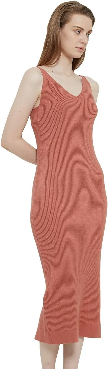 Women's Sleeveless Sweater Dress Knit Slim V Neck Bodycon Midi Stretchable Elasticity Slim Fits