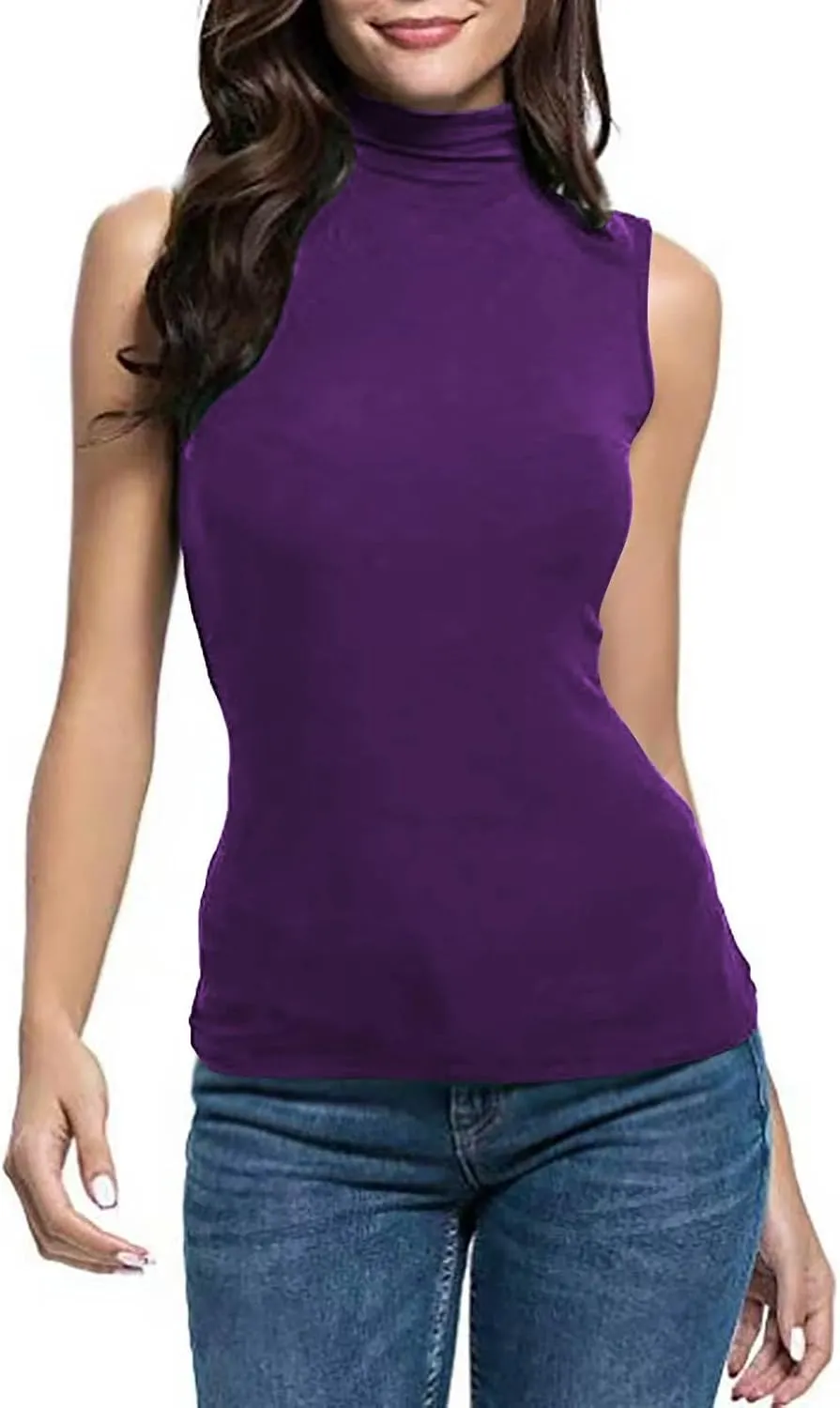 Womens Sleeveless Turtleneck Tops Plus Size Mock High Neck Tank Tops 2025 Slim Fitted Undershirt Basic Layer Tee