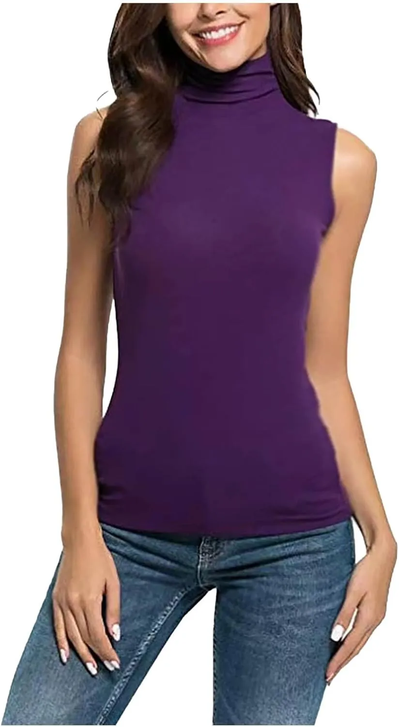 Womens Sleeveless Turtleneck Tops Plus Size Mock High Neck Tank Tops 2025 Slim Fitted Undershirt Basic Layer Tee