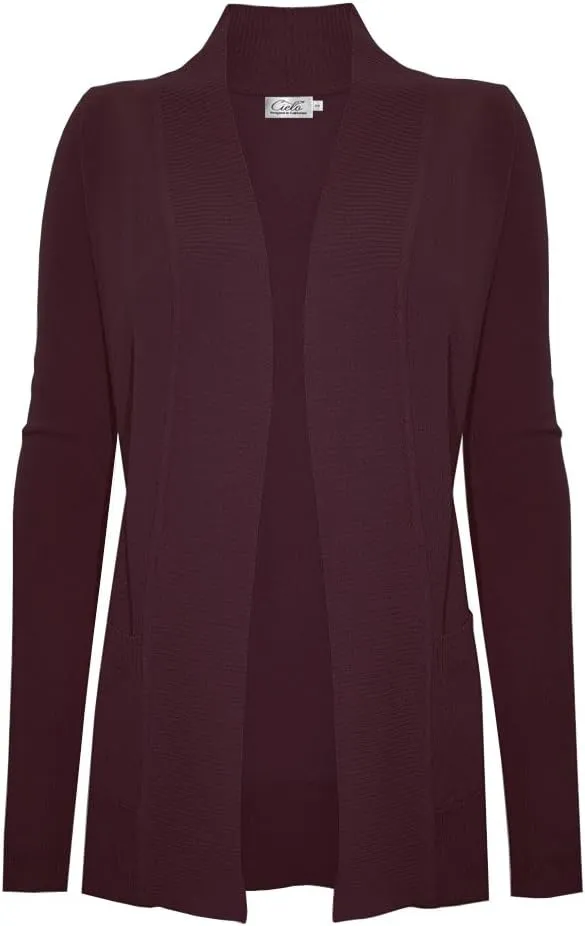 Women's Solid Basic Open Front Pockets Knit Sweater Cardigan
