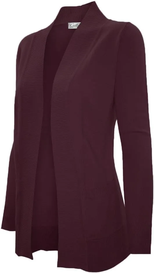 Women's Solid Basic Open Front Pockets Knit Sweater Cardigan