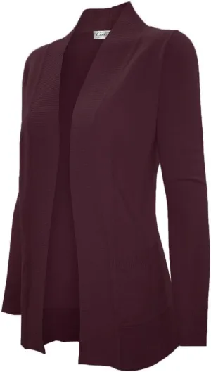 Women's Solid Basic Open Front Pockets Knit Sweater Cardigan