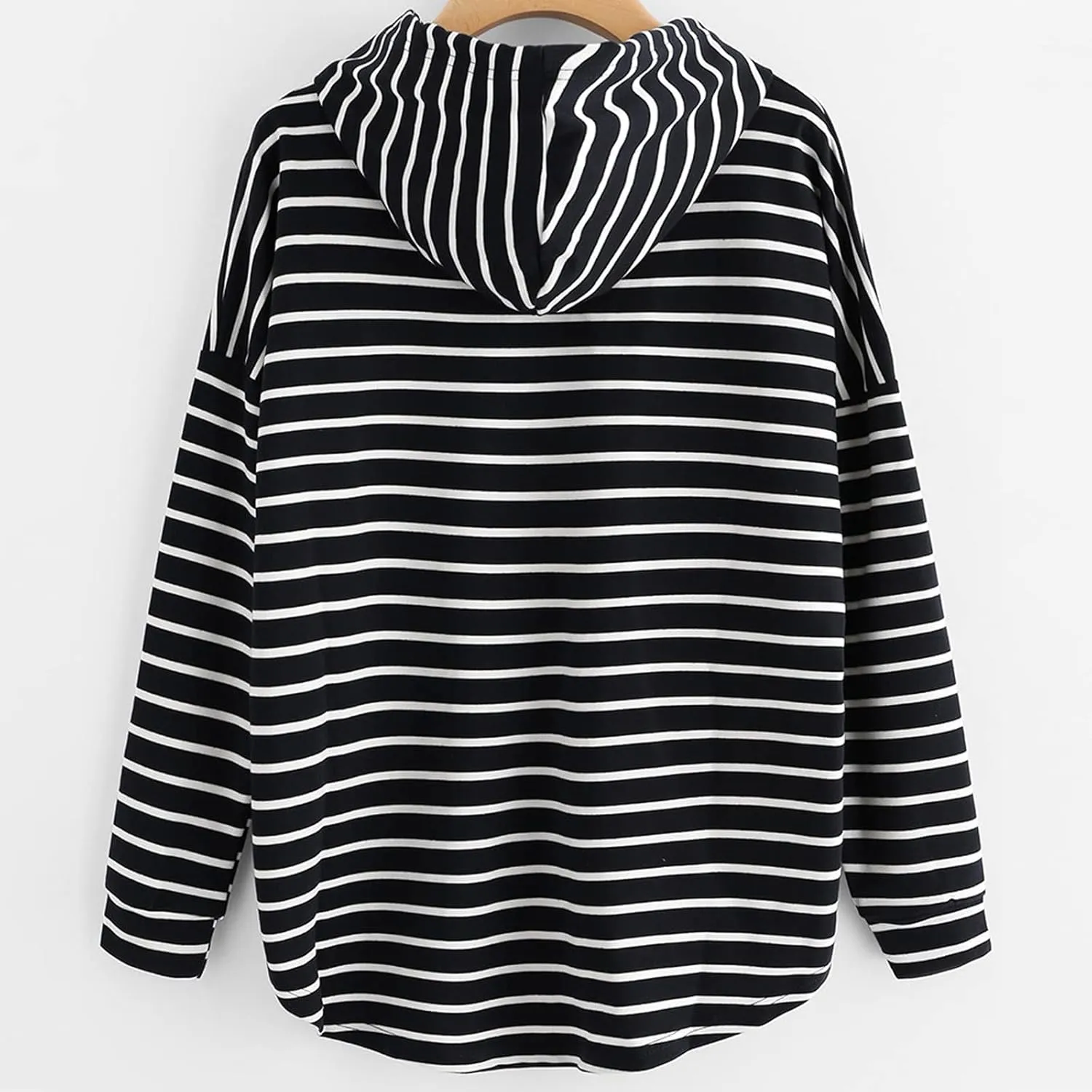 Women's Striped Hoodie Long Sleeve Drawstring Hooded Sweatshirt Casual Lightweight Pullover Tops Trendy Clothes