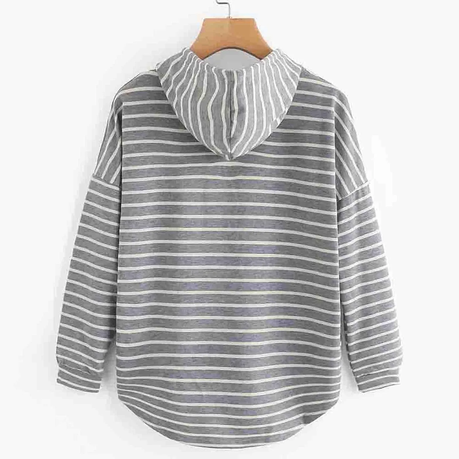 Women's Striped Hoodie Long Sleeve Drawstring Hooded Sweatshirt Casual Lightweight Pullover Tops Trendy Clothes