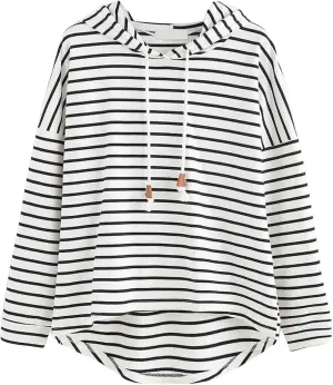 Women's Striped Hoodie Long Sleeve Drawstring Hooded Sweatshirt Casual Lightweight Pullover Tops Trendy Clothes