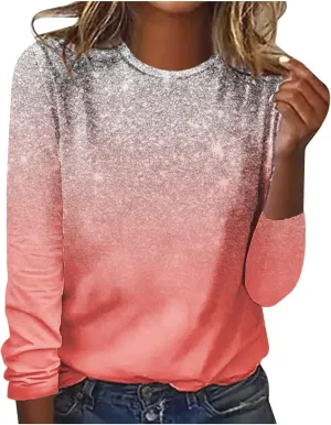 Womens Tees Casual Dressy Long Sleeve Sparkly Sequin Pullover Top Fashion Summer and Spring Shirt Trendy Clothes 2023