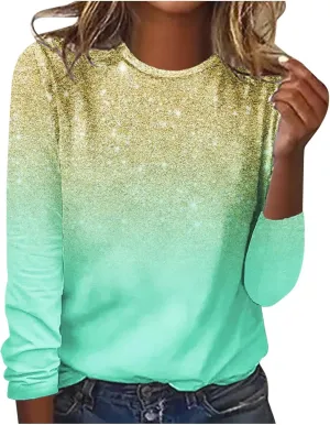 Womens Tees Casual Dressy Long Sleeve Sparkly Sequin Pullover Top Fashion Summer and Spring Shirt Trendy Clothes 2023