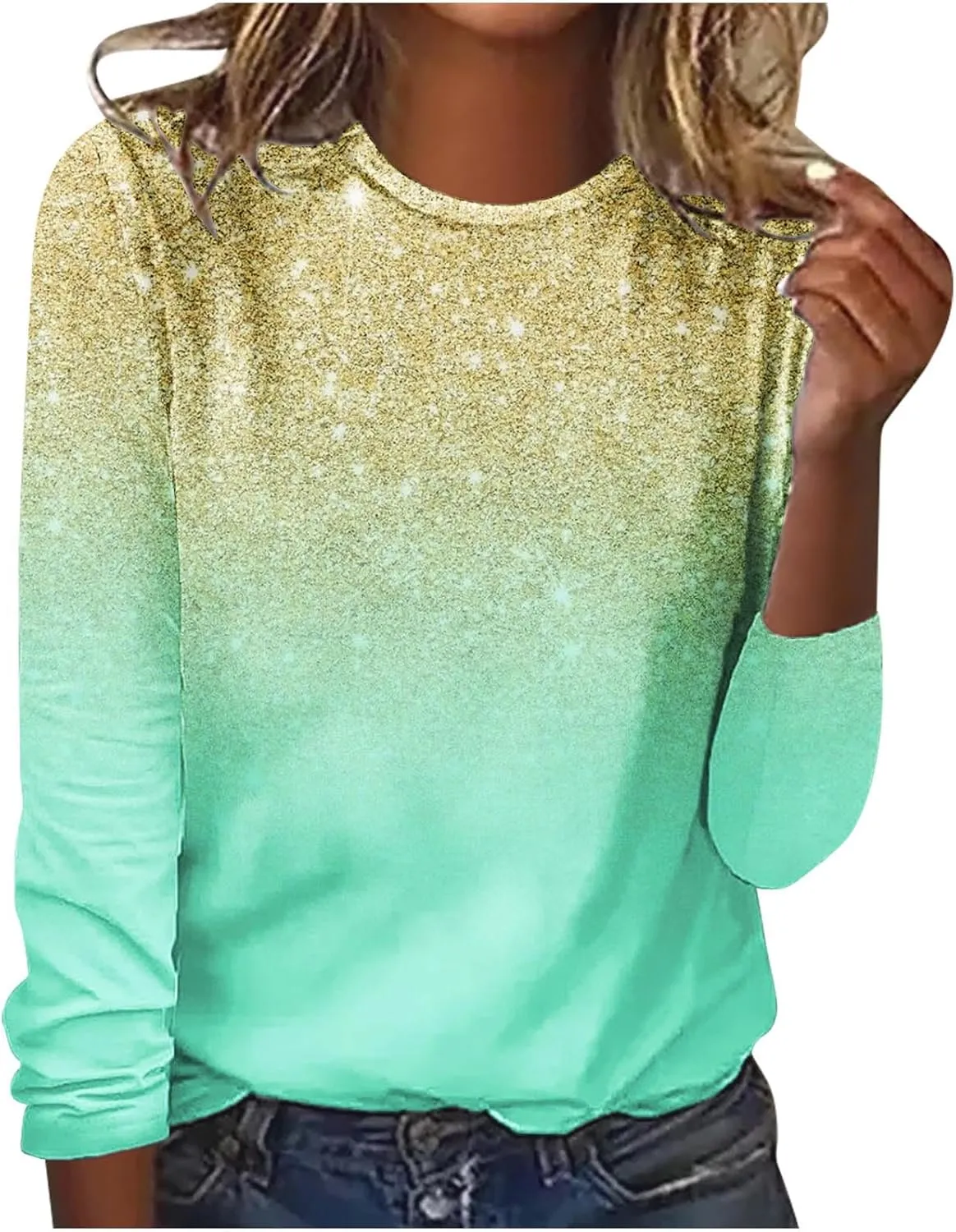 Womens Tees Casual Dressy Long Sleeve Sparkly Sequin Pullover Top Fashion Summer and Spring Shirt Trendy Clothes 2023