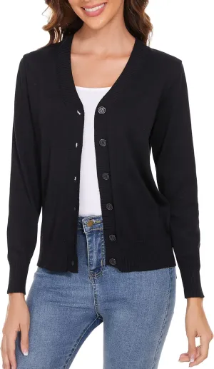 Women's V Neck Button Down Long Sleeve Cardigan Sweater
