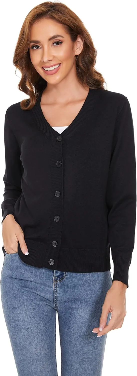 Women's V Neck Button Down Long Sleeve Cardigan Sweater