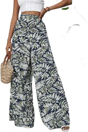 Women's Wide Leg Pants High Waist Loose Floral Casual Boho Trousers Business Work Lounge Pant