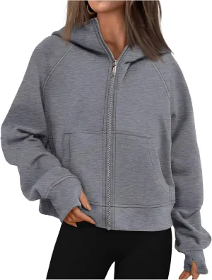 Womens Zip Up Hoodies Fleece Jackets Oversized Sweatshirts Fashion Cropped Hoodie Y2k Fall Outfits Casual Tops Pockets