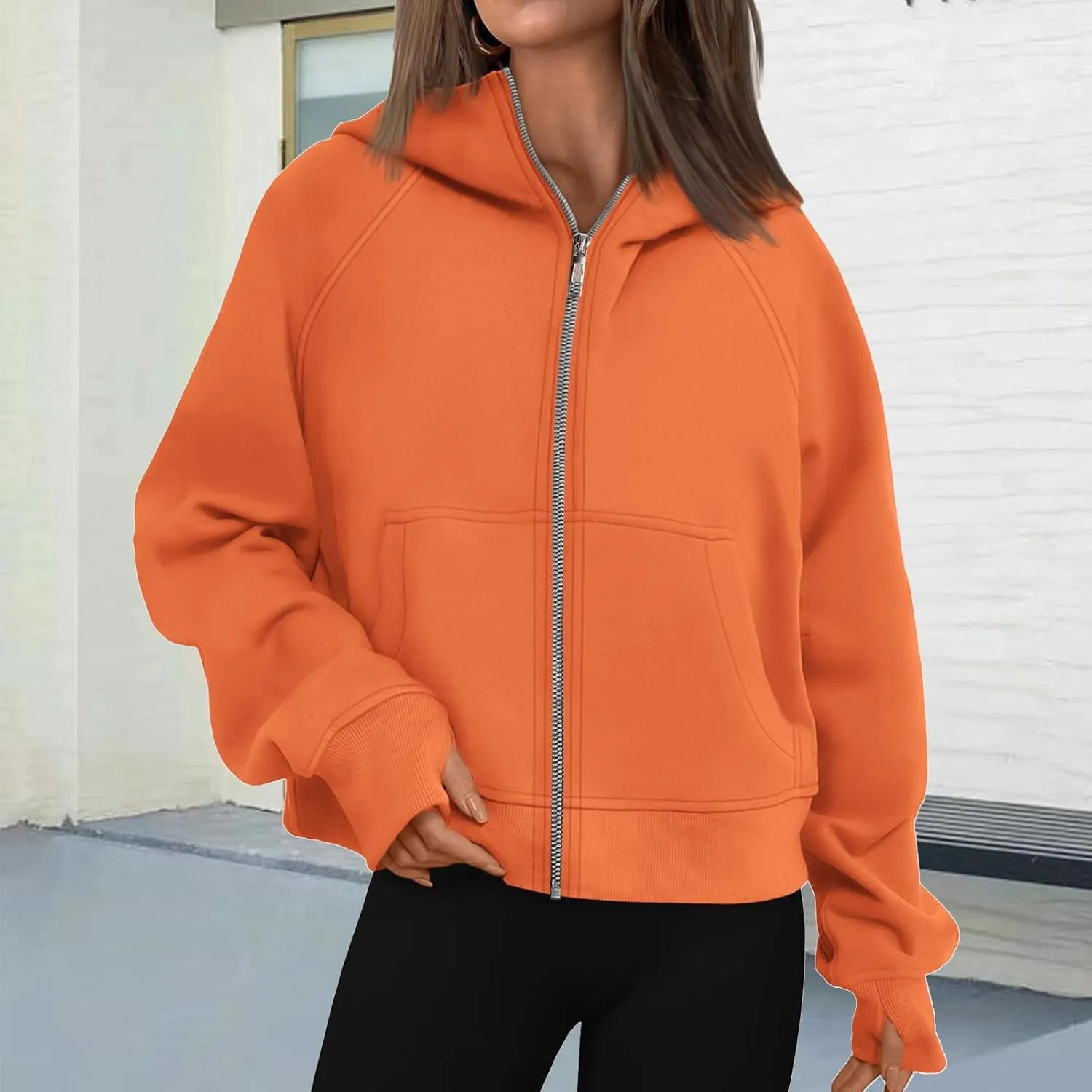 Womens Zip Up Hoodies Fleece Jackets Oversized Sweatshirts Fashion Cropped Hoodie Y2k Fall Outfits Casual Tops Pockets
