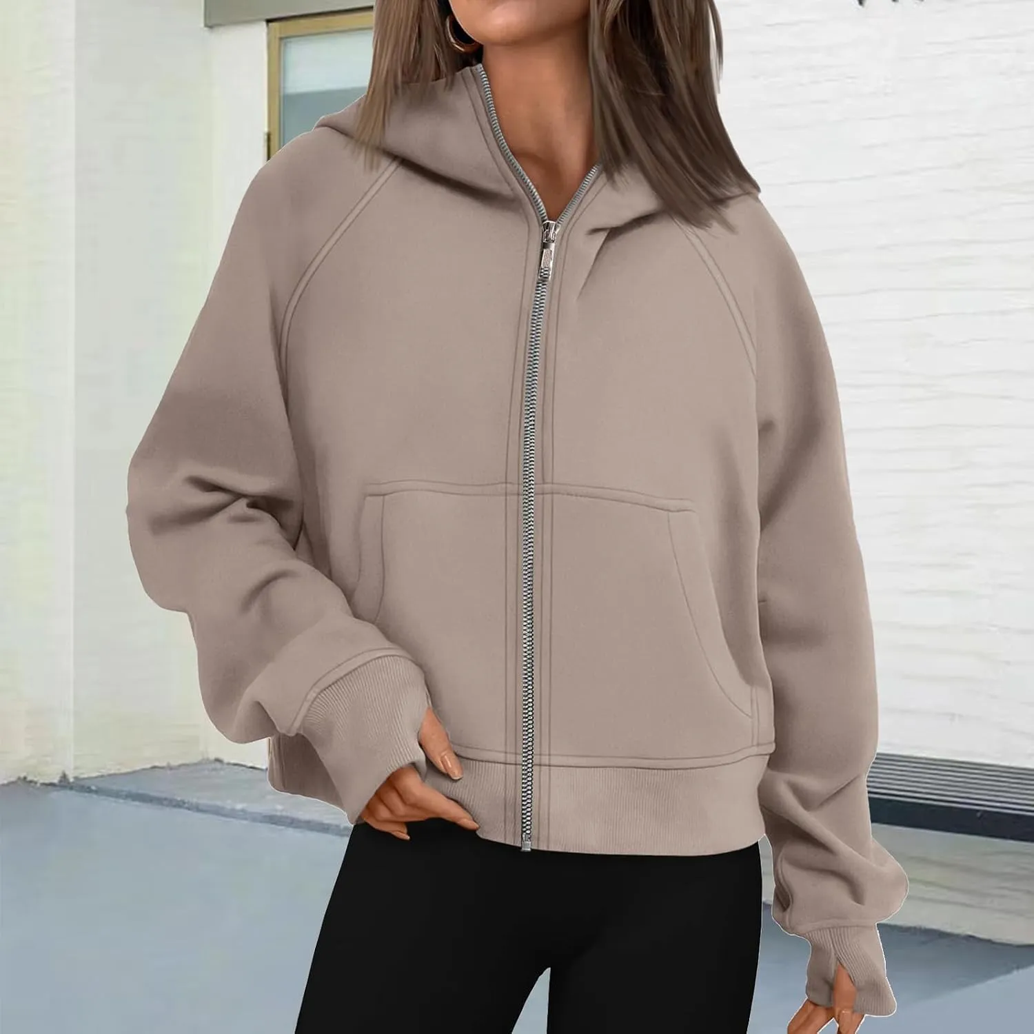 Womens Zip Up Hoodies Fleece Jackets Oversized Sweatshirts Fashion Cropped Hoodie Y2k Fall Outfits Casual Tops Pockets