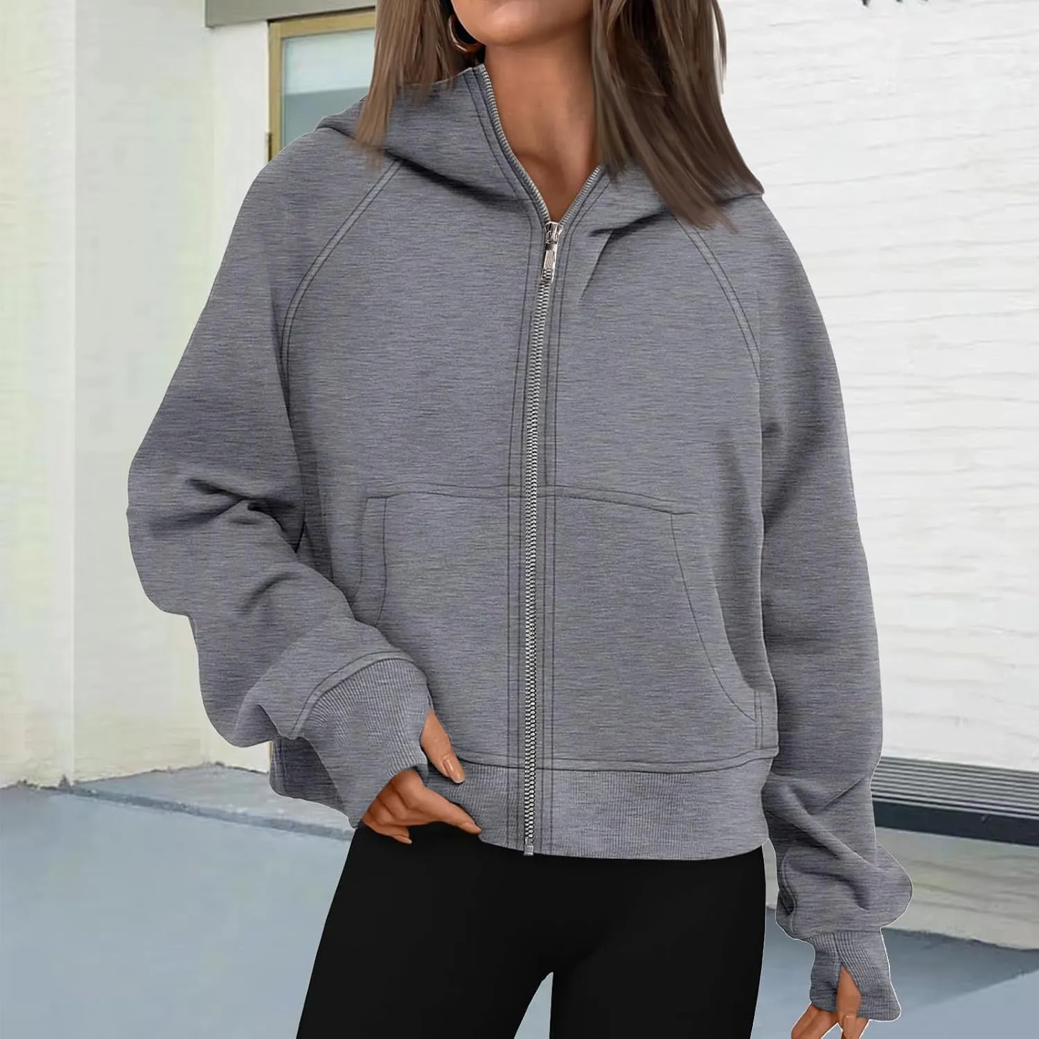 Womens Zip Up Hoodies Fleece Jackets Oversized Sweatshirts Fashion Cropped Hoodie Y2k Fall Outfits Casual Tops Pockets