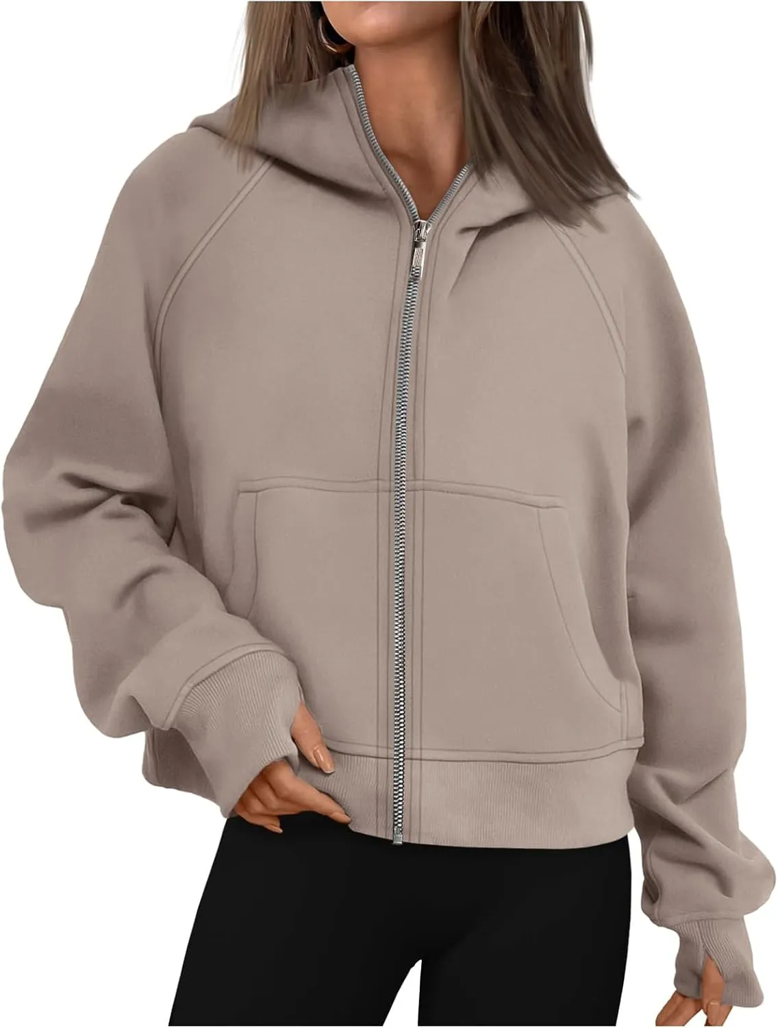 Womens Zip Up Hoodies Fleece Jackets Oversized Sweatshirts Fashion Cropped Hoodie Y2k Fall Outfits Casual Tops Pockets