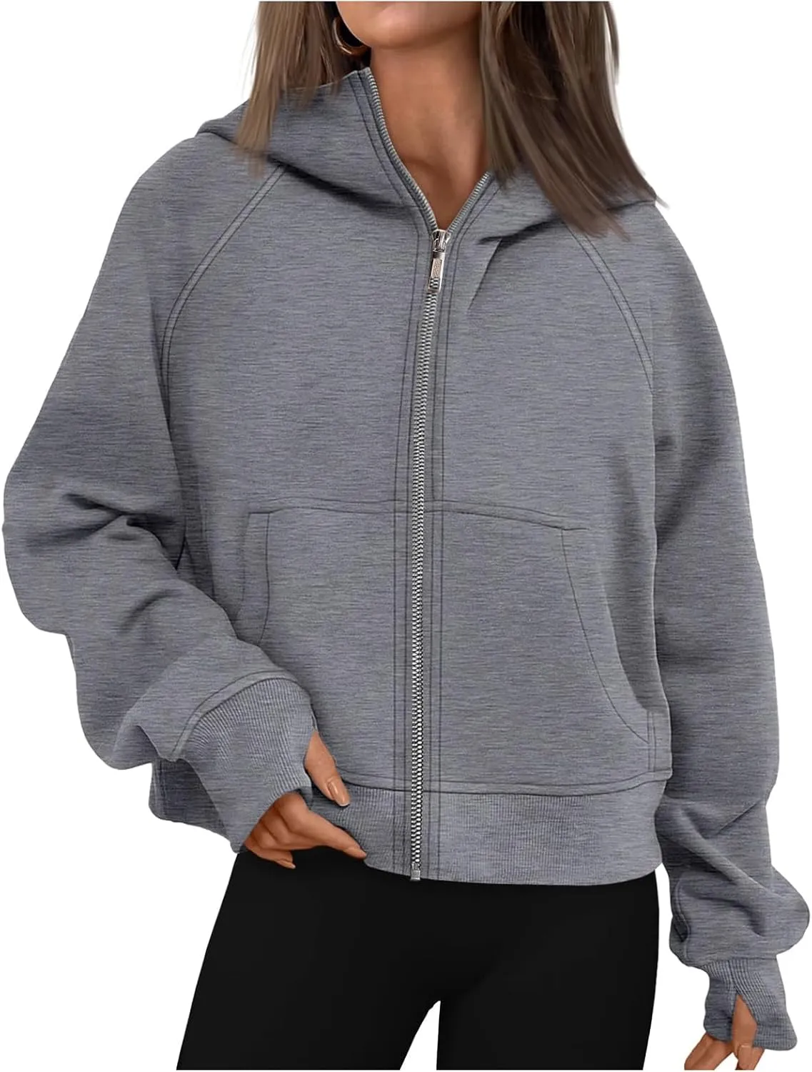 Womens Zip Up Hoodies Fleece Jackets Oversized Sweatshirts Fashion Cropped Hoodie Y2k Fall Outfits Casual Tops Pockets