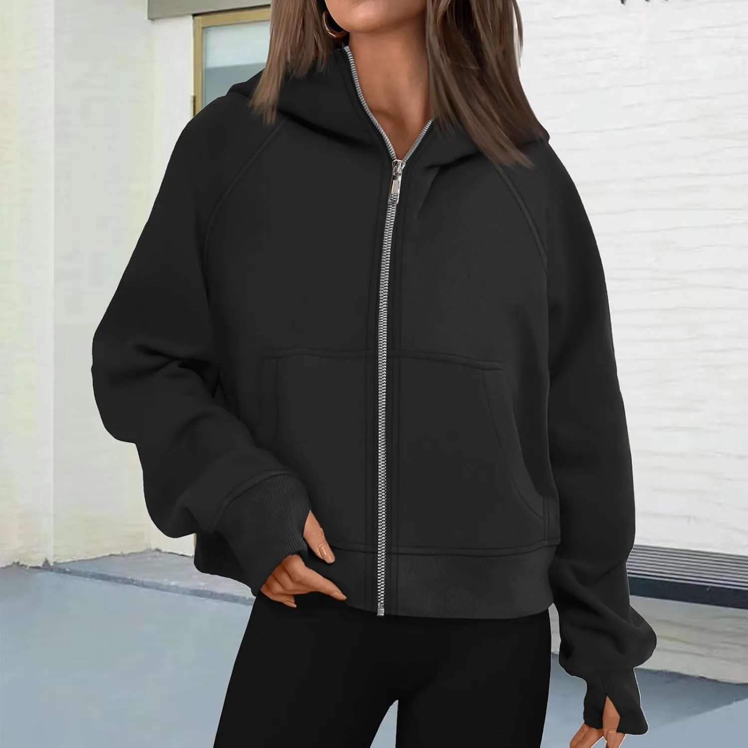 Womens Zip Up Hoodies Fleece Jackets Oversized Sweatshirts Fashion Cropped Hoodie Y2k Fall Outfits Casual Tops Pockets