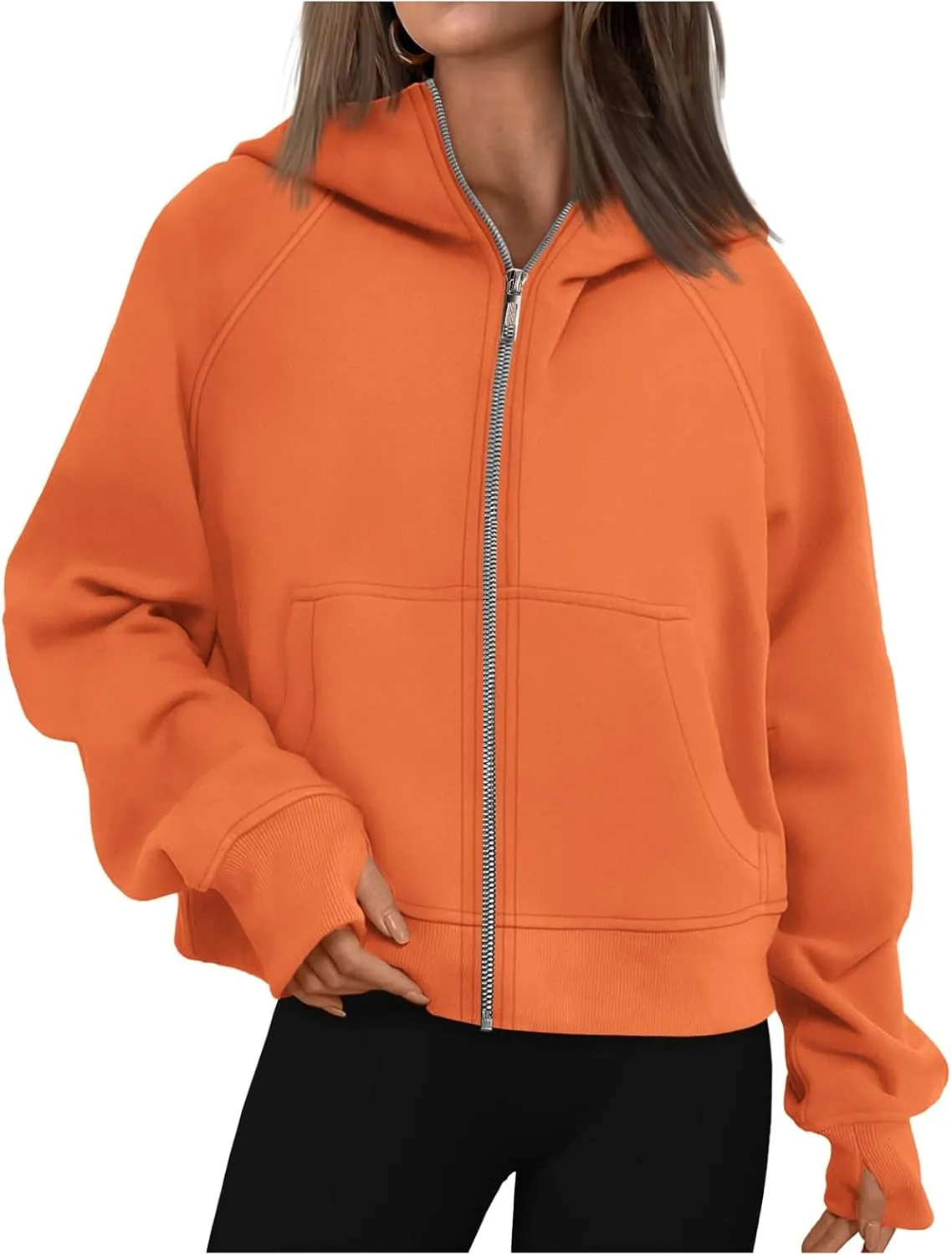 Womens Zip Up Hoodies Fleece Jackets Oversized Sweatshirts Fashion Cropped Hoodie Y2k Fall Outfits Casual Tops Pockets