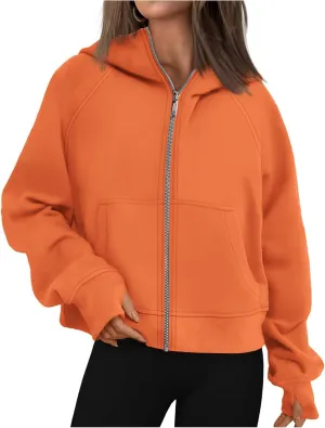 Womens Zip Up Hoodies Fleece Jackets Oversized Sweatshirts Fashion Cropped Hoodie Y2k Fall Outfits Casual Tops Pockets