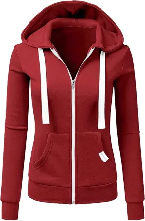 Womens Zip Up Hoodies Lightweight Casual Long Sleeve Drawstring Slim Fit Hooded Sweatshirts with Pockets