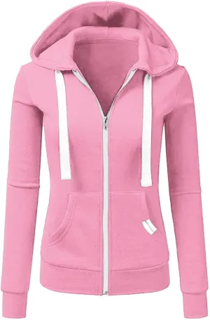 Womens Zip Up Hoodies Lightweight Casual Long Sleeve Drawstring Slim Fit Hooded Sweatshirts with Pockets