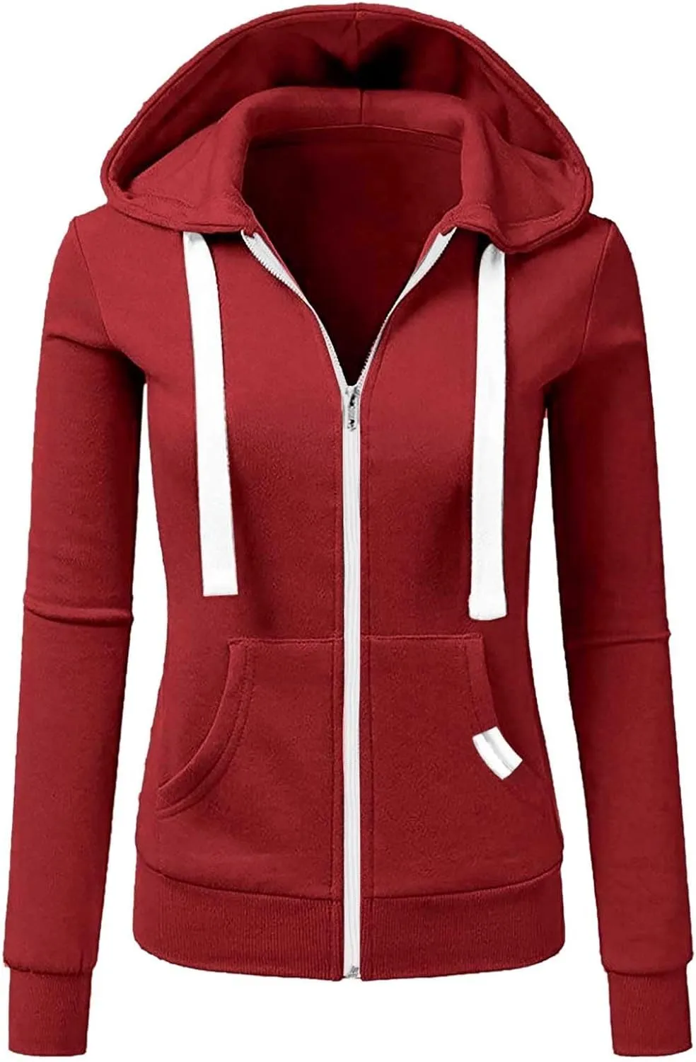 Womens Zip Up Hoodies Lightweight Casual Long Sleeve Drawstring Slim Fit Hooded Sweatshirts with Pockets