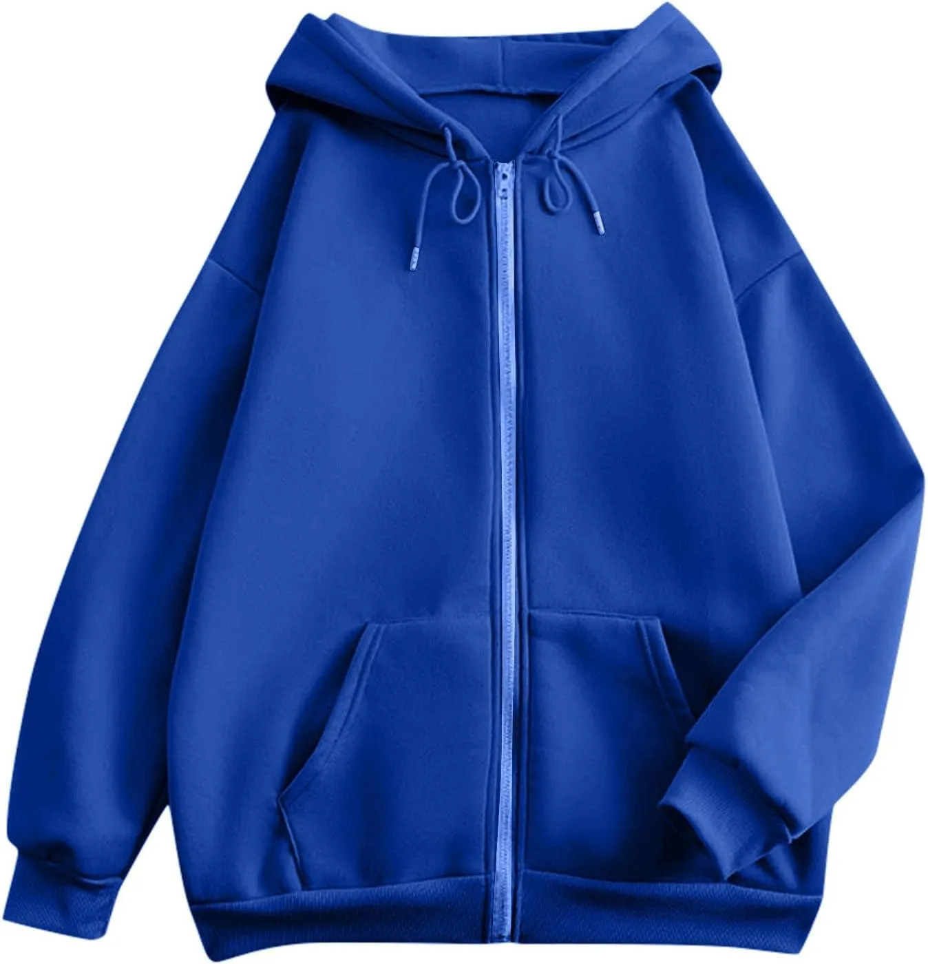 Womens Zip Up Hoodies Solid Color Long Sleeve Sweatshirts Casual Loose Lightweight Jacket with Pockets