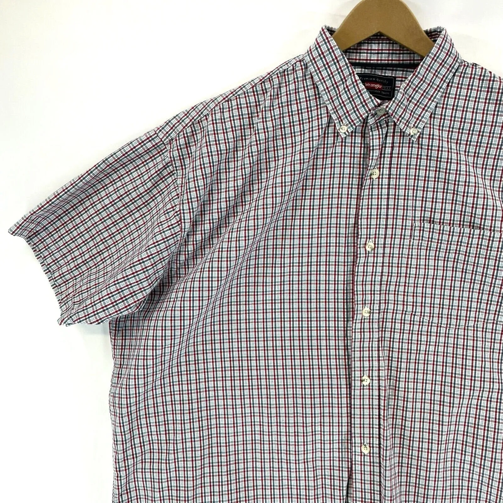 Wrangler Men's Button Up Shirt Lightweight Workwear Plaid Blue Red Size 2XL