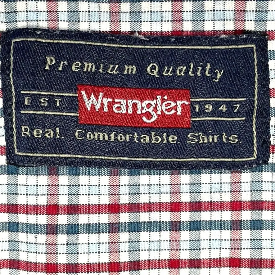 Wrangler Men's Button Up Shirt Lightweight Workwear Plaid Blue Red Size 2XL