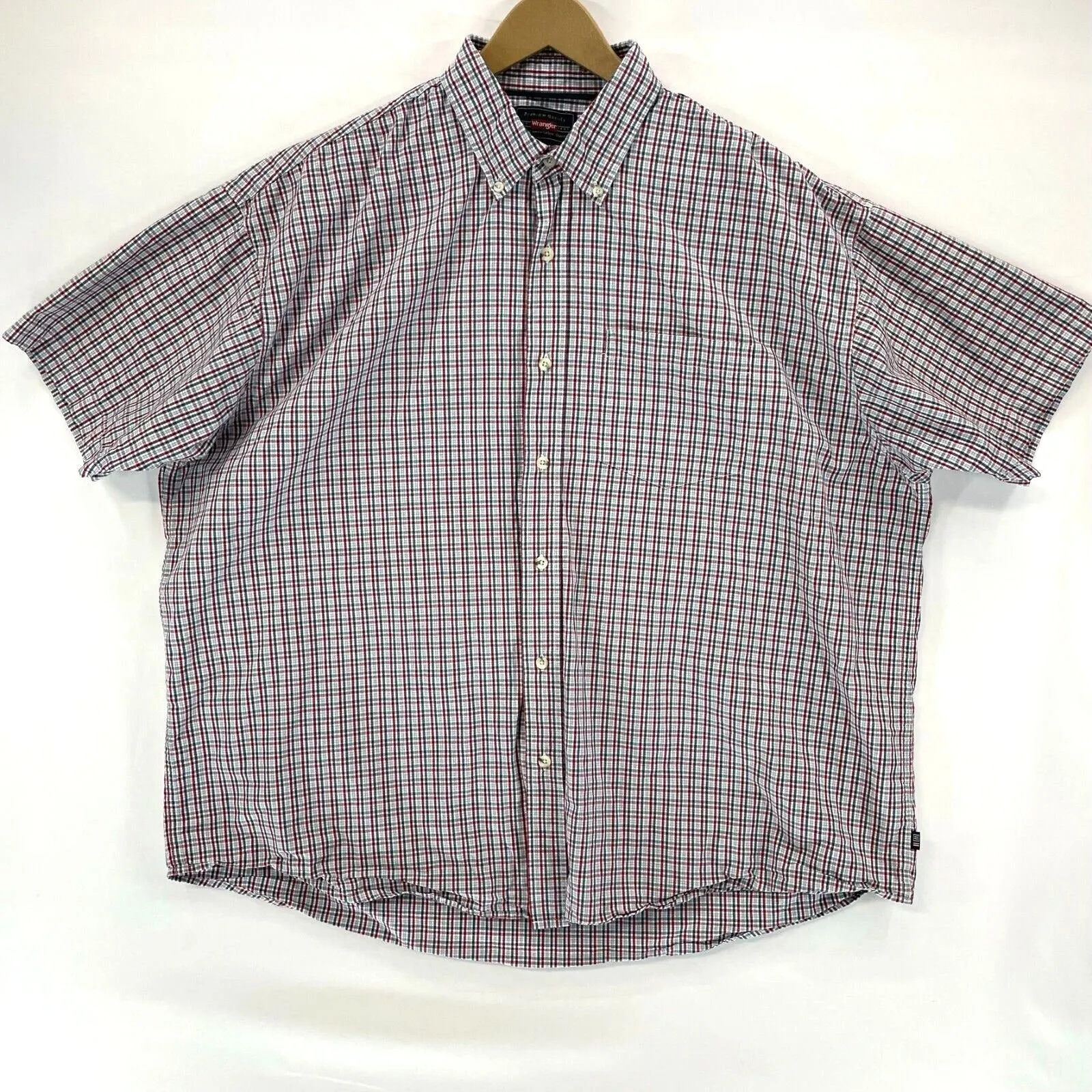 Wrangler Men's Button Up Shirt Lightweight Workwear Plaid Blue Red Size 2XL