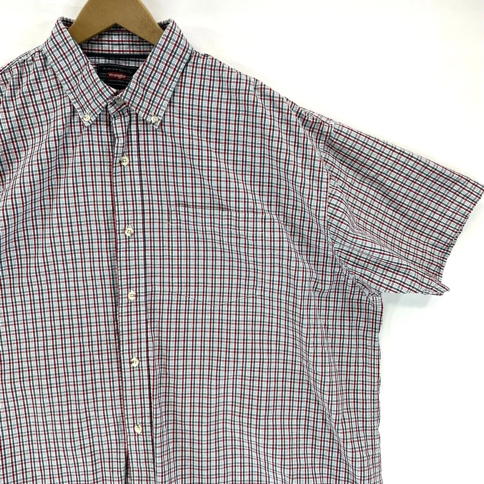 Wrangler Men's Button Up Shirt Lightweight Workwear Plaid Blue Red Size 2XL